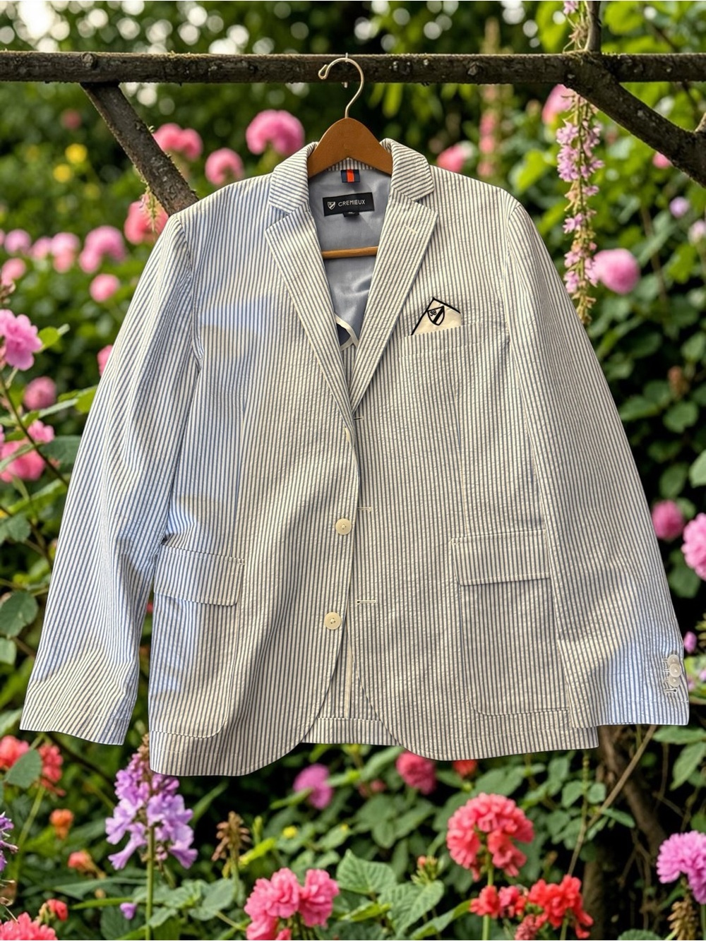 Cremieux Blue Label Seersucker Blazer Mens 38R M Stripe